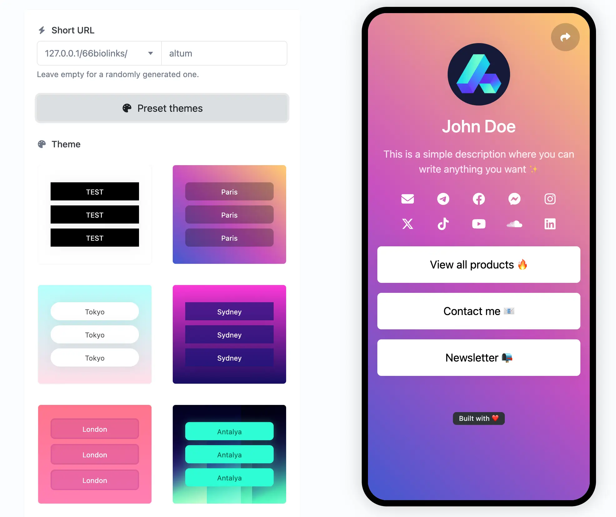 Screenshot der Biolink-Bearbeitungsseite der App
